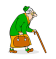 old woman with cane and a bag vector image