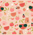 seamless pattern with cartoon fruits animals vector image