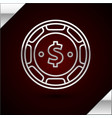 silver line casino chip with dollar symbol icon vector image