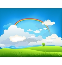 Rainbow on nature background with green grass Vector Image