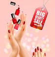 beauty flyer with manicured female hands and nail vector image