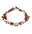 oval greeting card on red and pink rose flowers vector image vector image