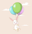 cute hare flying with balloons vector image vector image