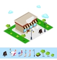 isometric city cafe with tables and trees vector image