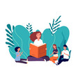 mother reading book smiling woman tells fairytale vector image vector image