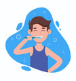 young man brushing teeth in a bathroom oral vector image