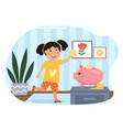 little girl placing money in a piggy bank vector image