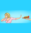 woman refusing unhealthy food pop art vector image