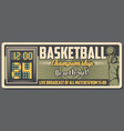 basketball sport ball player and court scoreboard vector image vector image