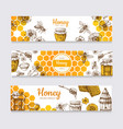 honey banners vintage hand drawn bee and honeyed vector image vector image