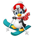 penguin cartoon skiing vector image