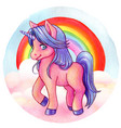 cute watercolorpink and violet unicorn vector image vector image