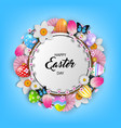 easter background with flowers and colorful eggs vector image vector image