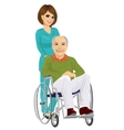 senior patient in wheelchair with young nurse vector image