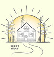doodle sketch with house at dawn trees hand vector image vector image