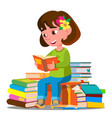 child sitting with a lot of books in the library vector image