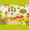 easter day and egg hunt greeting card design vector image