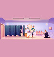janitor woman and plumber work in public toilet vector image