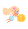 tooth fairy character flying with gold coin vector image