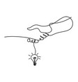 abstract handshake with light bulb as line vector image