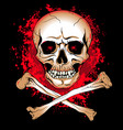skull with glowing eyes and bones blood spots vector image