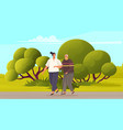 young woman walks with grandpa in city park summer vector image