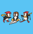 penguin is snowboarding and boarding a paper vector image