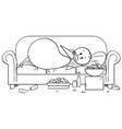 cartoon of fat or overweight man lying on couch vector image