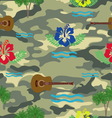 waves hibiscus guitars and palm trees pattern vector image