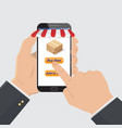 hand hold smartphone in to order online vector image