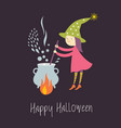 cute young witch brews a potion in pot vector image vector image