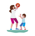 mother playing basketball with son characters vector image