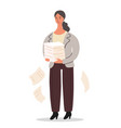 office worker is standing with a pile paper vector image vector image