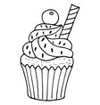 cream cupcake doodle black line baked dessert vector image vector image