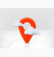 red navigation pin with road map and clouds 3d vector image vector image