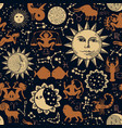 seamless pattern with sun moon zodiac signs vector image