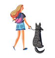 young woman with dog isolated on white back view vector image