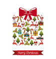 christmas icons over gift big background vector image