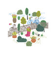 spring park with bridge trees and bushes plants vector image