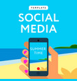 social media template smart phone hands hold vector image vector image