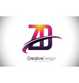 zd z d purple letter logo with swoosh design vector image