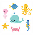 cute baby sea fishes cartoon underwater animals vector image