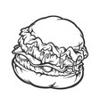delicious burger fast food cartoon monochrome vector image vector image