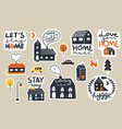 houses lettering stickers cute homes with funny vector image