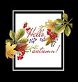 banner of happy autumn with yellow leaves fruits vector image