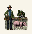 hog and farmer for locating truffles mushrooms vector image