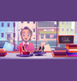 woman at store window excited young lady customer vector image vector image