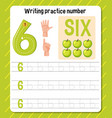 writing practice number 6 worksheet vector image vector image