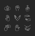 hand gestures chalk white icons set on black vector image vector image