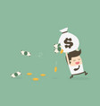careless businessman carrying a torn money bag vector image vector image